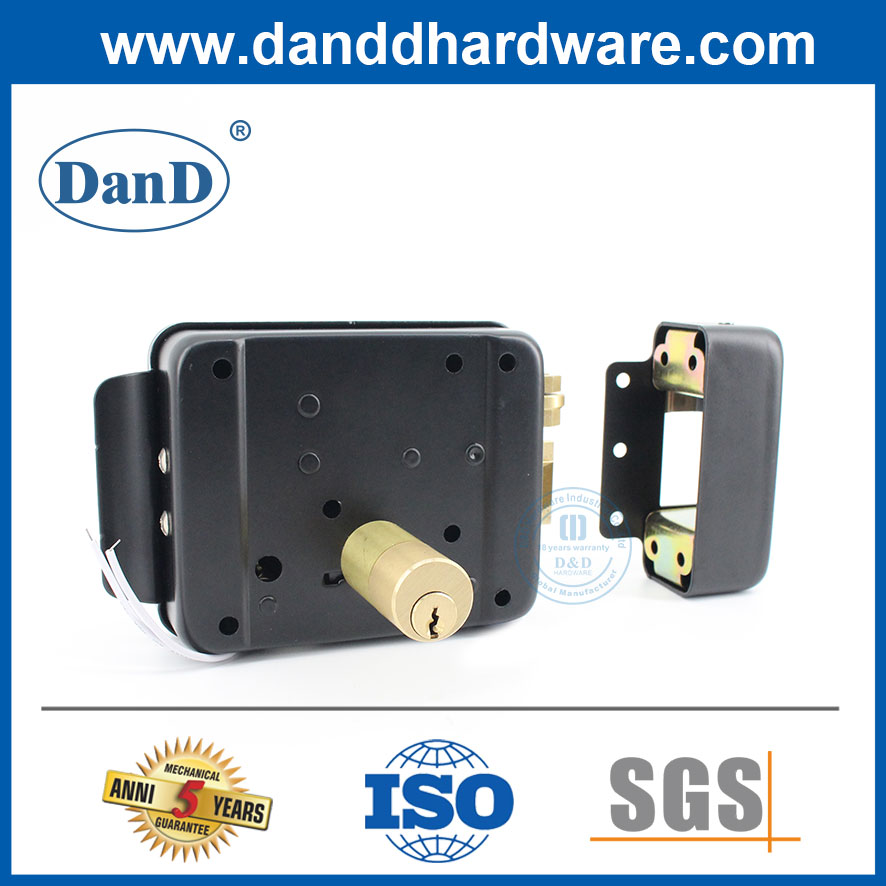 قفل الأمن النحاس النحاسي 3 جولة Deadlock Black Electric Rim Lock Set-DDRL042