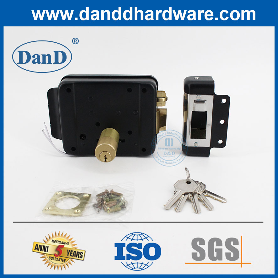 قفل الأمن النحاس النحاسي 3 جولة Deadlock Black Electric Rim Lock Set-DDRL042