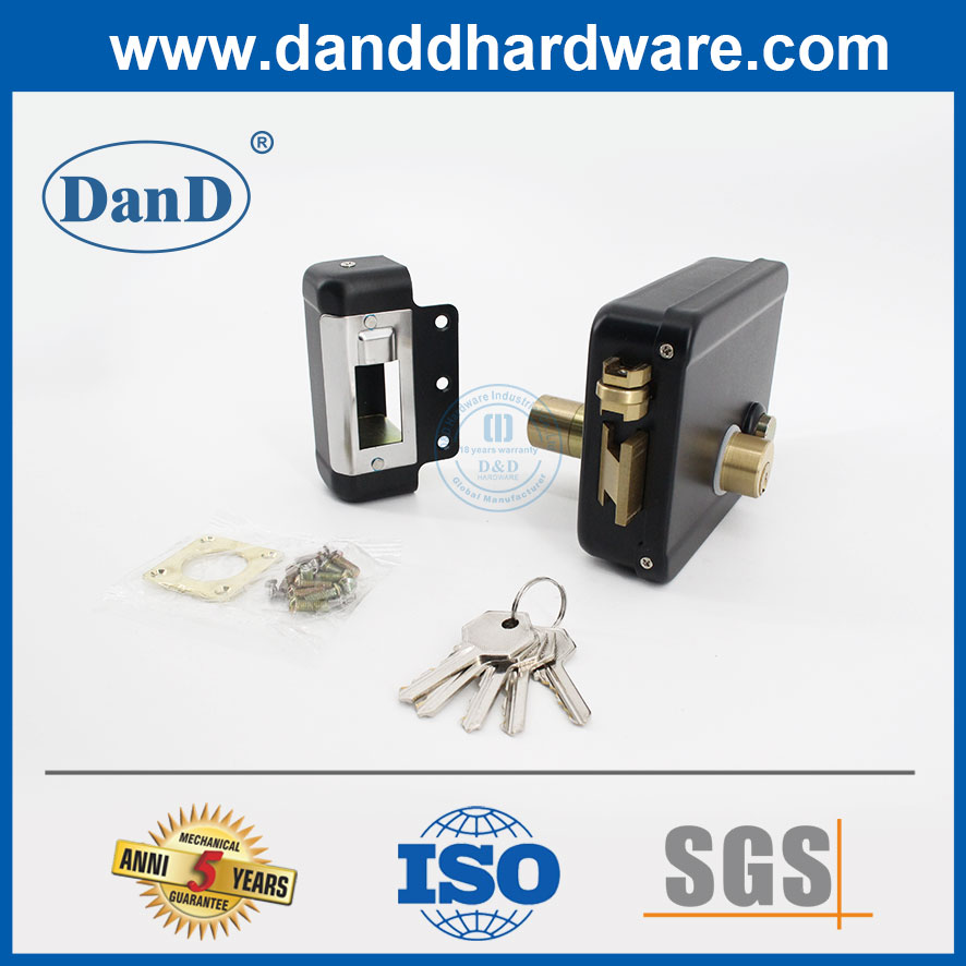 قفل الأمن النحاس النحاسي 3 جولة Deadlock Black Electric Rim Lock Set-DDRL042