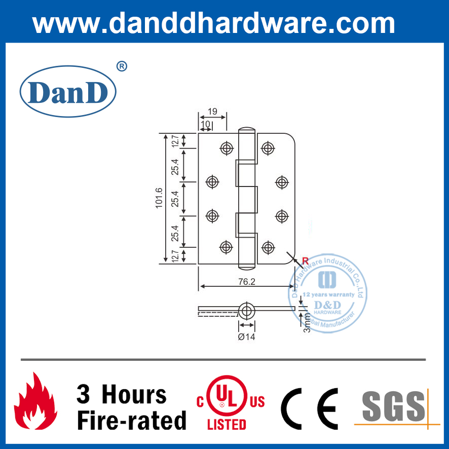خاص S / الفولاذ واحد جولة الزاوية واحدة مربع ركن الباب المفصلي- DDSS010