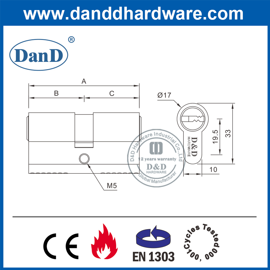 CE EN1303 EURO BRASE MASTER مفتاح الباب قفل Cylinder-DDLC003