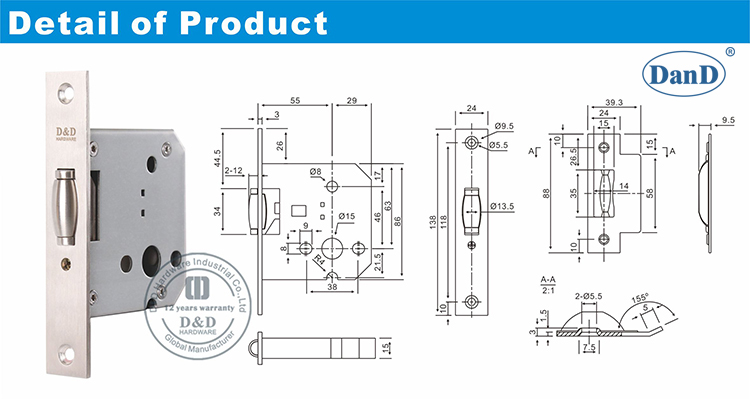 الفولاذ المقاوم للصدأ الباب قفل الجسم D و d الأجهزة