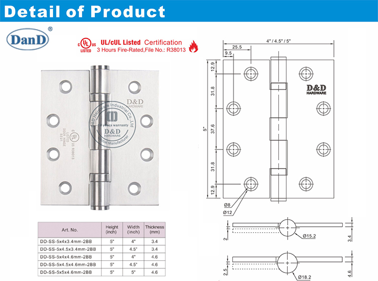 Ul الثقيلة الباب المفصلي-DDSS006-FR-D و D Hardwrae