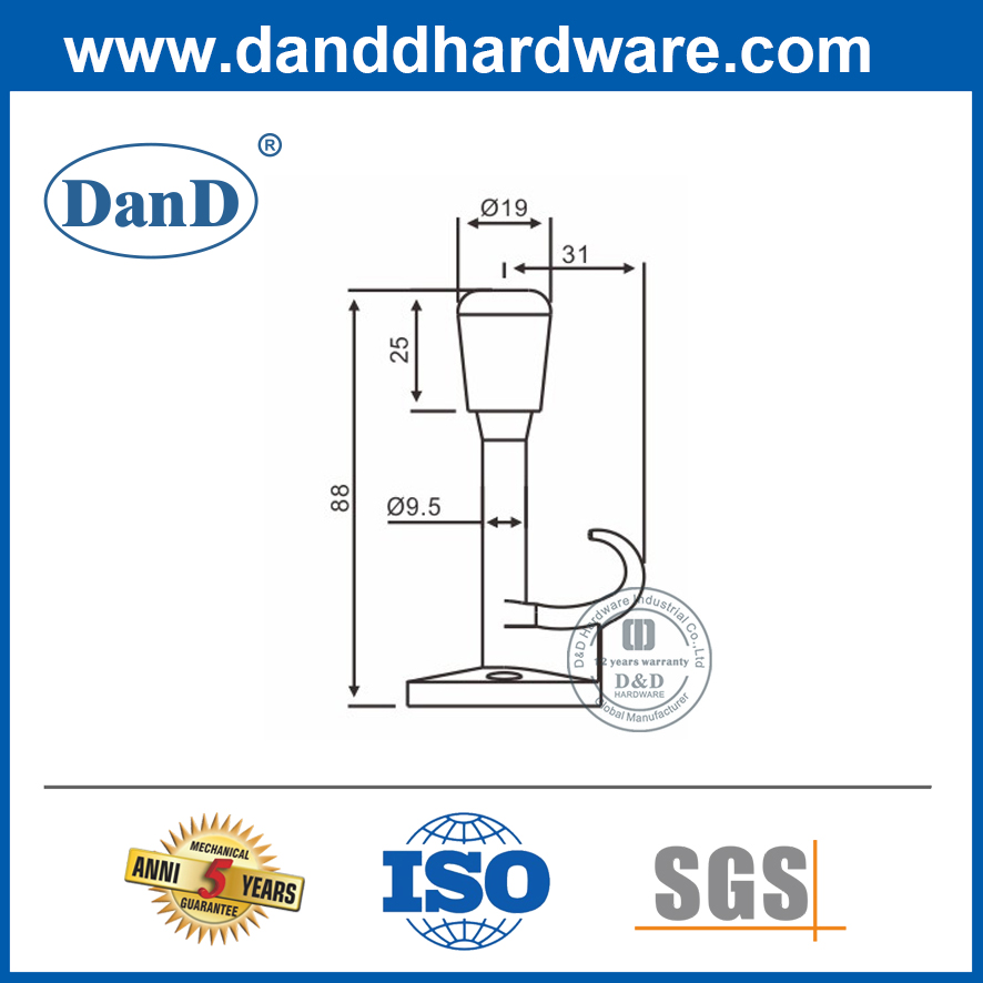 توقف الباب طويل القامة عالي الجودة من سبيكة الزنك مع الخطاف DDDS020