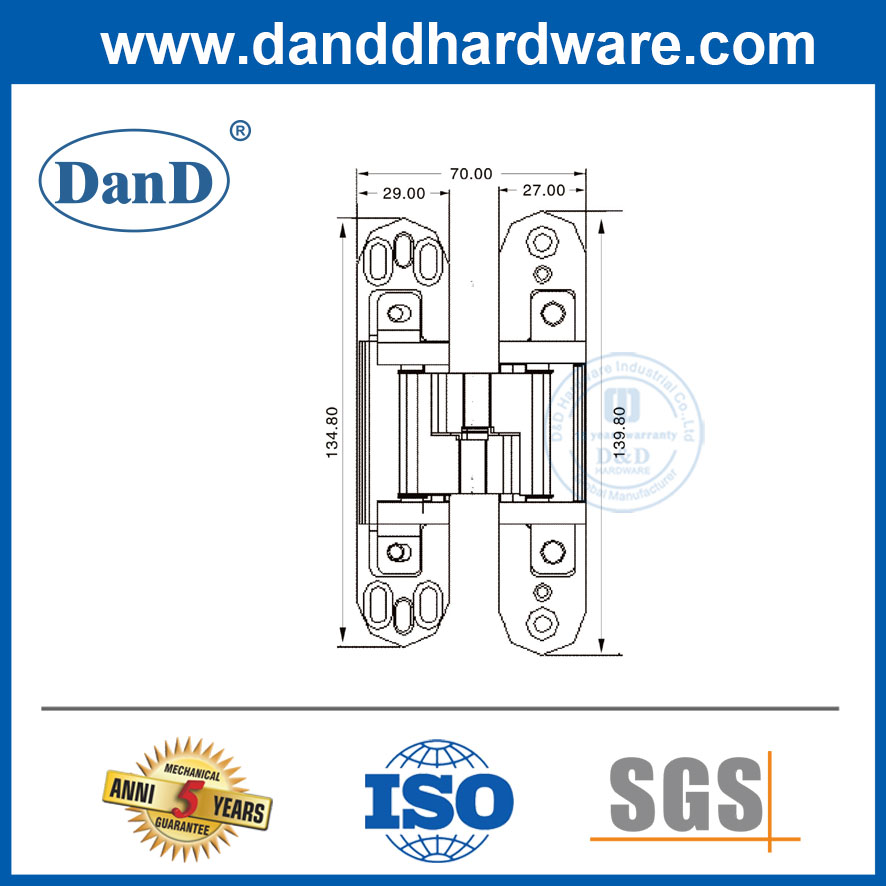 180 درجة ضبط مفصلات الفولاذ المقاوم للصدأ الواجب الأوسط ثلاثي الأبعاد مخفي المفصلي لخشب الأرجوحة DDCH012