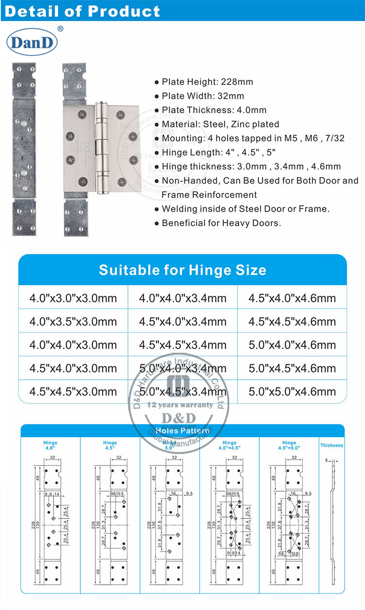 مفصلات التعزيز لوحة D و D الأجهزة