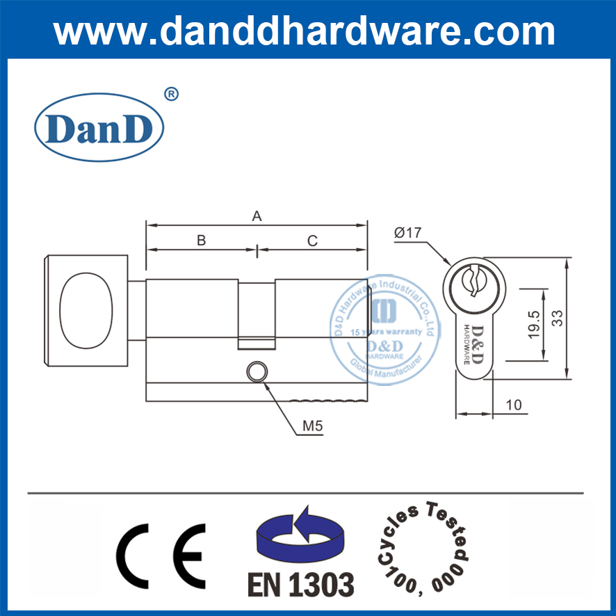 EN1303 EURO Profile Profile Lock Lock Cylinder Solid Brass Door Lock Cylinder- DDLC001-70MM-SN