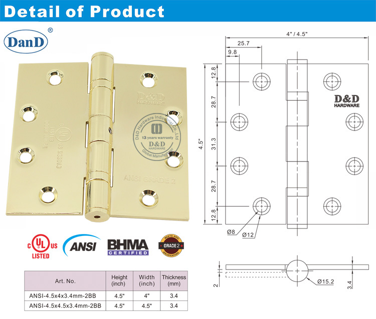 ANSI الصف 2 خارج الباب المفصل
