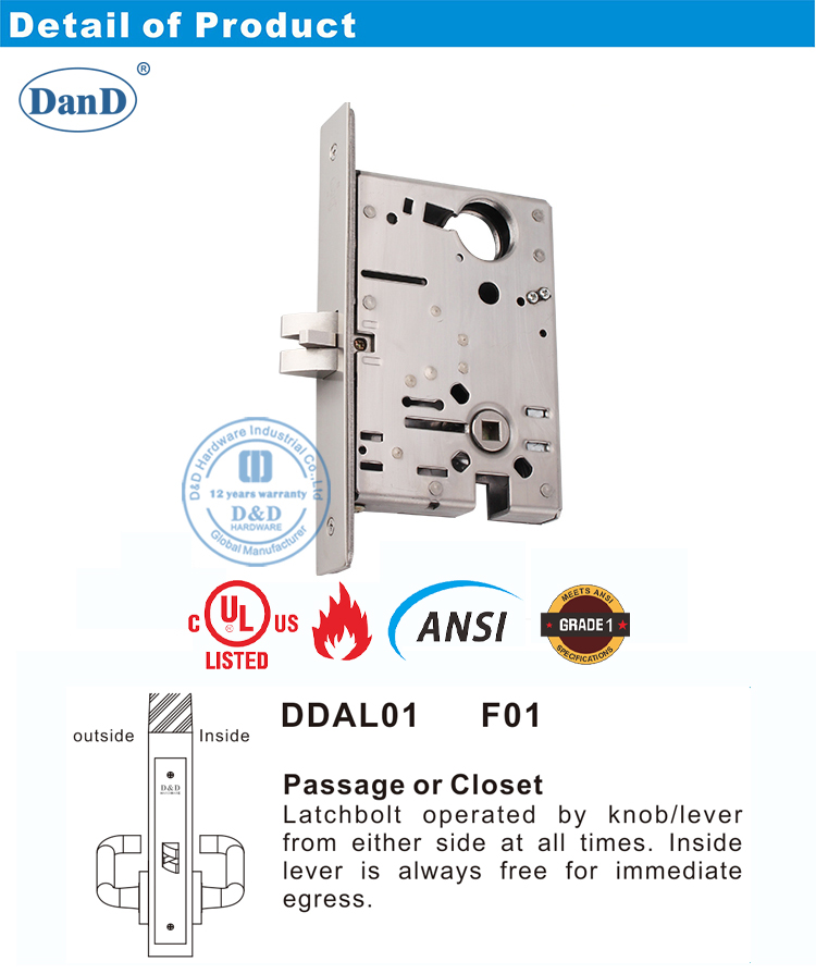 ANSI Passage Door Lock-D و D Hardware