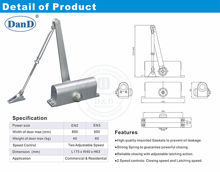 الباب الهيدروليكي أقرب داء و D الأجهزة
