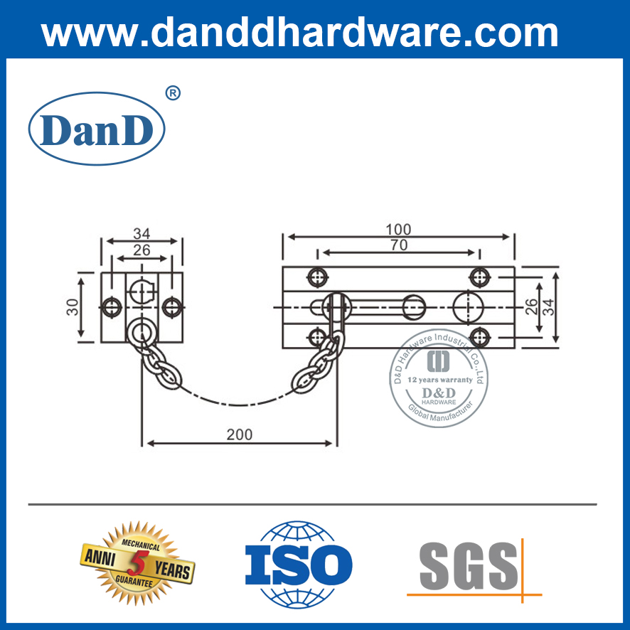 قفل سلسلة الباب الأمامي قفل سلسلة الفولاذ المقاوم للصدأ للباب DDG010