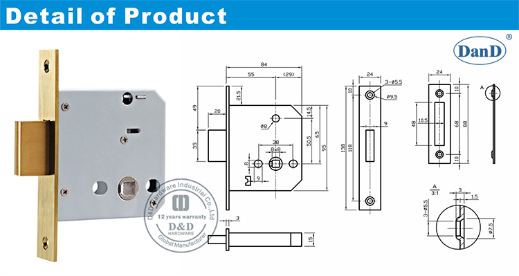 الصف 304 قفل الباب الجسم D و D الأجهزة