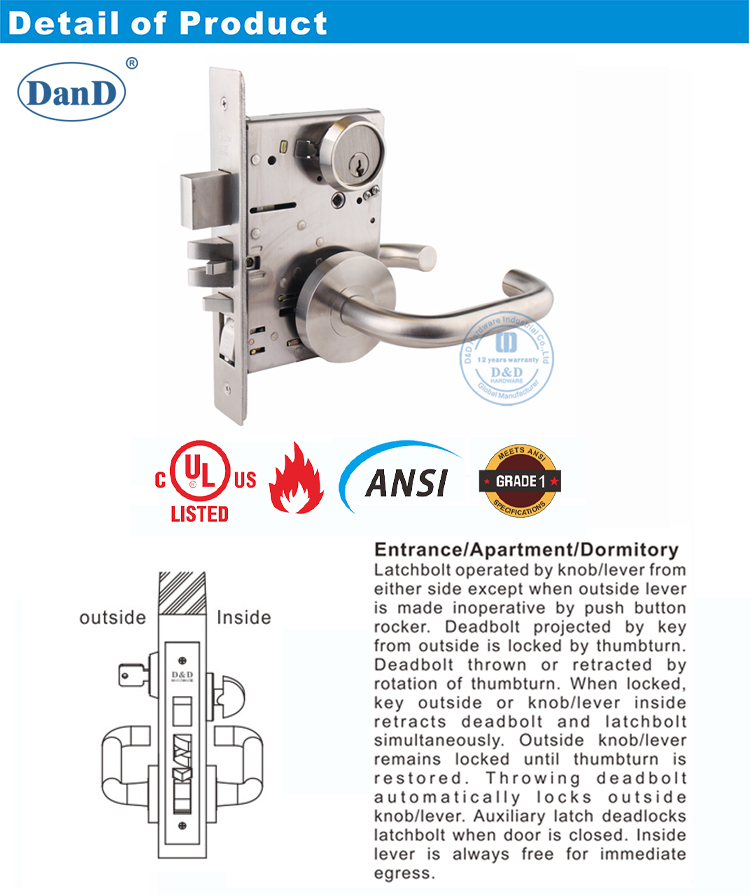 ANSI Passage Door Lock D و D Hardware F20