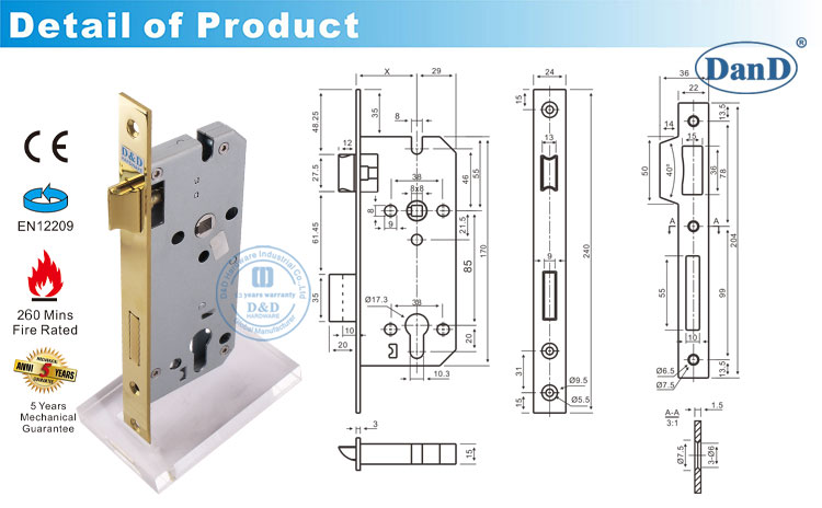 قفل باب النحاس المصقول DDML026