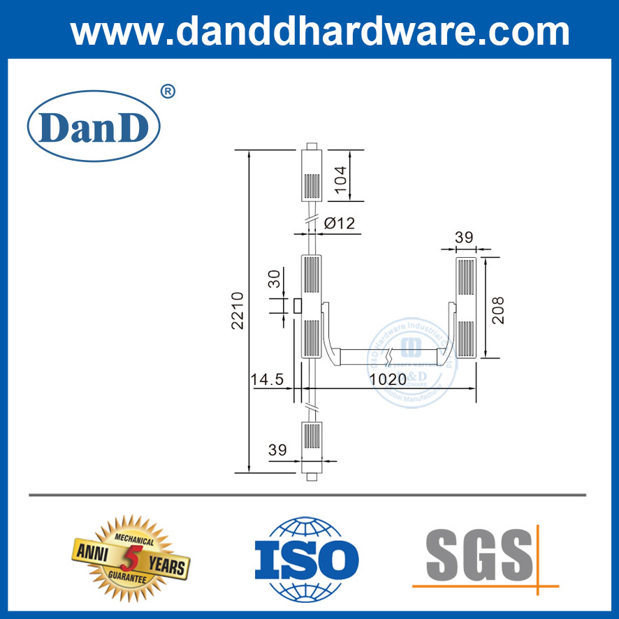جهاز الخروج التجاري Bar Bar Steel Red Black Outside Exit Device-DDPD036
