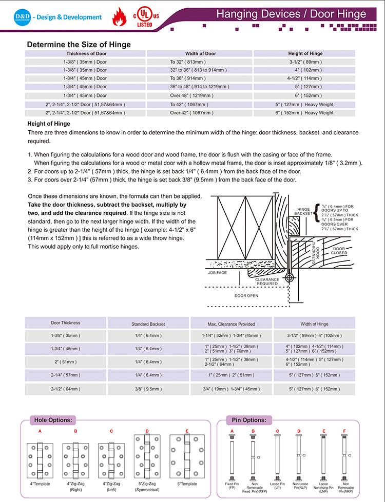 الباب المفصلي -D و D الأجهزة