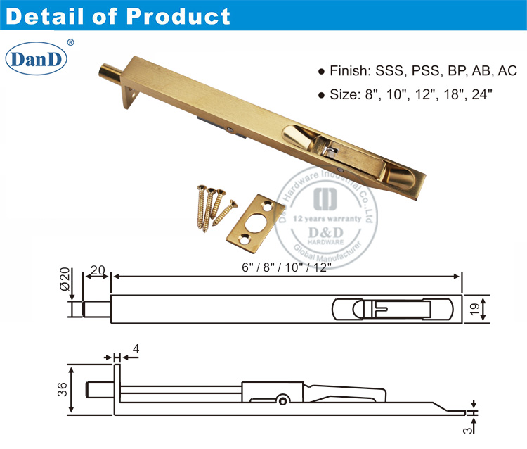 وصمة عار النحاس دفق الباب الترباس D و D الأجهزة
