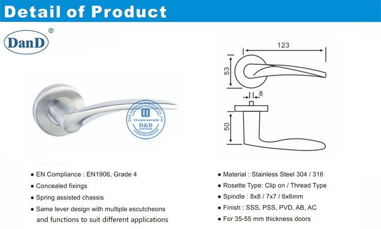 الباب الداخلي رافعة مقبض-D و D الأجهزة