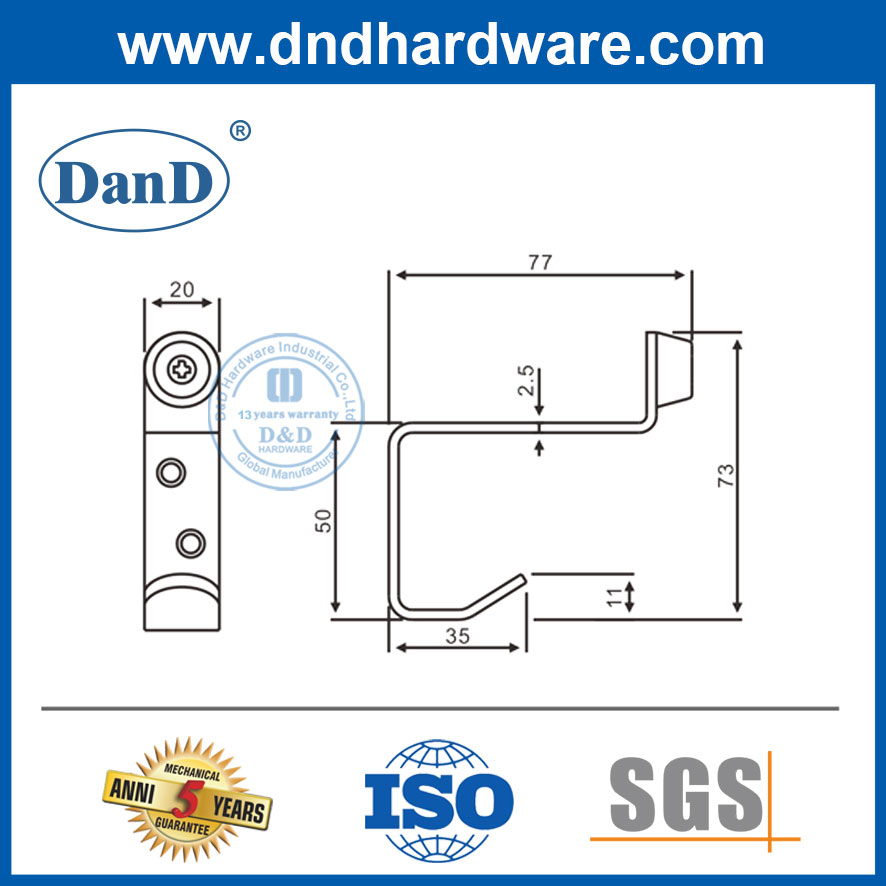 سدادة باب المرحاض العامة من الفولاذ المقاوم للصدأ مع توقف الجدار الخطاف للأبواب DDDS025