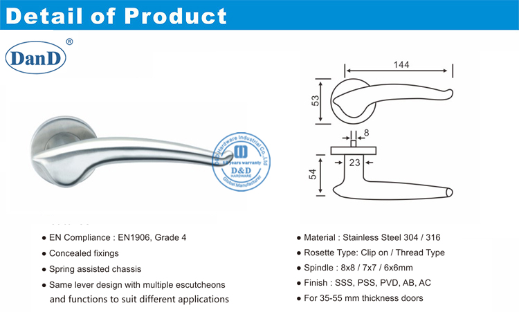زجاج رافعة مقبض الباب-D و D الأجهزة