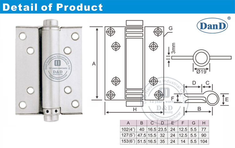 SS باب الربيع المفصلي D و D الأجهزة